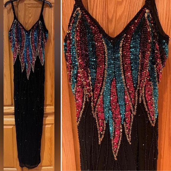 Sho Max Originals Vintage 80s Pure Silk Sequin‎ Beaded Pageant Formal Gown Dress - Picture 1 of 14